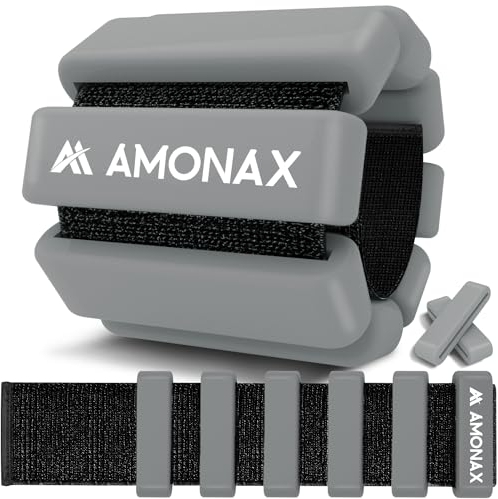 Amonax Gewichtsmanschetten Ankle Weights Set, Fitness Gewichte Für Beine Und Arme, 2x0,5kg Gewichte Handgelenk Für Frauen Männer, Pilates Gewichte Leg Weights (Grau - 2kg x 2) (Grau - 1kg x 2)