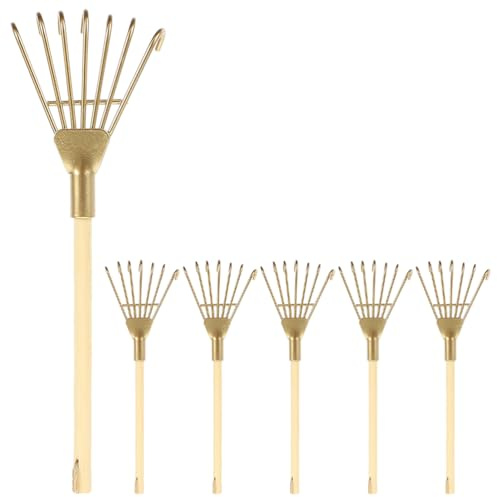 LOGOFUN 6Pcs Mini Zen Garden Rake Miniature Ash Rake Model Small Metal Rake Tiny Rake Planting Tools Decor for Crafts Photo Prop - Gold