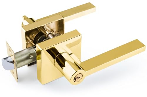 EHOMEWARE 1 Pack Entry Door Handles Polished Brass, Keyed Alike Entrance Door Lock with Keys for Living Room or Bedroom, Gold Exterior Interior Door Knobs