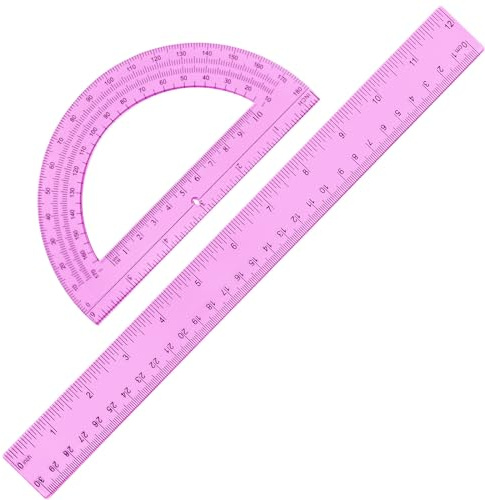 Zonon 2 Pack 12'' Plastic Ruler and 6'' Plastic Protractor Set Clear Ruler Protractor Set Math Geometry Supplies for School Classroom Home Office Drawing(Pink)