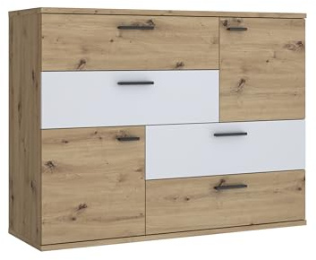Forte Möbel Skive Kommode, Holzwerkstoff, Artisan Eiche Dekor mit Secret grau, 124,9 x 95,9 x 41,3cm