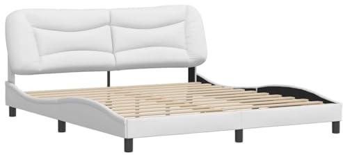 vidaXL Bettgestell, Bett ohne Matratze Hvar, Bettrahmen mit Lattenrost, Doppelbett SchlafzimmerBettgestell Weiß 180x200cm Kunstleder
