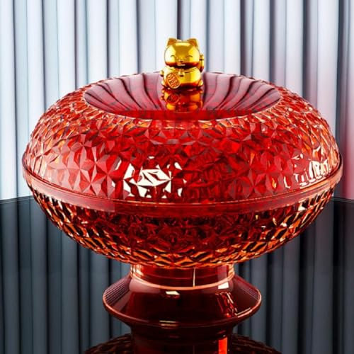 JUNYFFF Frutero Cesta De Frutas De Plástico Tazones De Frutas Súper Duraderos con Tapa Tazón De Frutas De Base, Tazón De Decoración De Sala De Estar De Cocina,Rojo