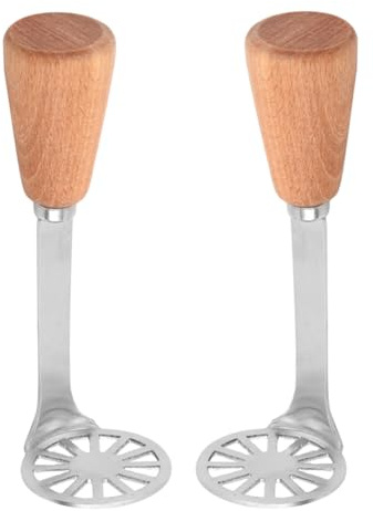 Luxshiny 2pcs Mini Avocado & Potato Masher Set - Stainless Steel Food Masher with Wooden Handle (15cm) - Compact Kitchen Tool for Vegetables, Pumpkin, Banana & Meat