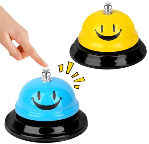 VMUTGA 2 Stück Tischglocke, Rufglocken, Barglocken, Serviceglocke, Edelstahl Schreibtischglocke, Rezeptionsklingel mit Knackigem Klingeln, für Restaurant, Hotel, Bar, Büro, Schule, Küche (Gelb/Blau)