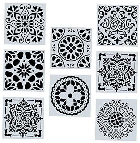SEWACC 8stücke Malschablonen Mandala Sprühblumen-vorlagen Diy Zeichenschablonen Malwerkzeuge Hohlvorlagen Pet Material