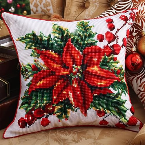 Lfynior Kreuzstichkissen Set Weihnachten Stickkissen zum Selbersticken 45X45cm Stickpackung Stickset Kreuzstich Kissen zum Basteln Stickkissen Stickpackung mit Vorgedruckt Kreuzstichmotiv
