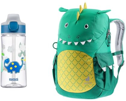 SIGG x deuter Tritan Trinkflasche Kinder - Miracle Dinosaur Friend - Auslaufsicher - Mit Trinkhalm - Schule & Sport - 0,45L & deuter Kikki Kinderrucksack (8 L)