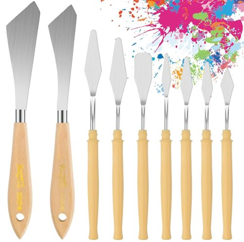 Foyods 9 Stück Spachtel Acrylmalerei,Farbmesser Palettenmesser für Acrylfarbe,Metallmesser mit Holzfarbe Holzgriff,für Ölmalerei,Farbmischung,Künstlerbedarf