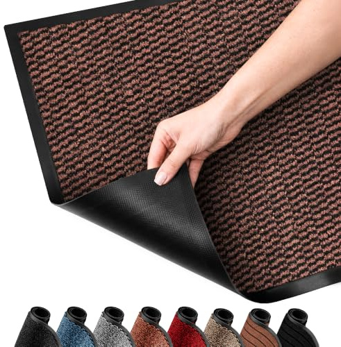 SG Traders Washable Door Mat - Non-Slip Rubber Backed Doormats Indoor & Outdoor - Highly Absorbent Door Mats, Floor Mat, Kitchen Mat, Perfect Dust Grabbing Doormats Dirt Trapper (60x80cm - Brown)