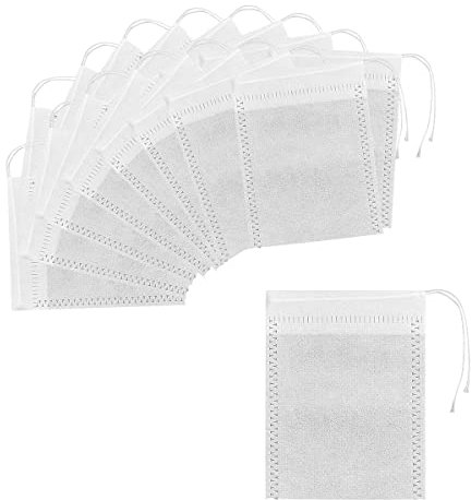 Lotsdonxia 50-Pack Cotton Muslin Drawstring Bags Reusable Mesh Bags for Brewing Tea and Coffee, Perfect for Filtering and Straining (6x8cm)