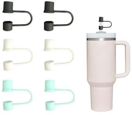 6pcs Straw Covers Toppers 10mm Soft Silicone Straw Lids Covers Dust-Proof and Leak-Proof Reusable Cup Accessories for 30oz&40oz Tumblers (Black, White, Green)