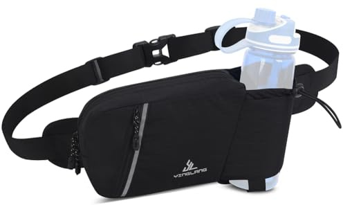 LYEAA Wasserflaschenhalter, Bauchtasche, verstellbarer Trinkgürtel für Laufen, Wandern, Reisen, Hüfttaschen, Schwarz , M, modisch