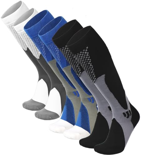 Alster Herz 3 Paar Kompressionsstrümpfe Damen Herren, Kniestrümpfe Herren, Laufsocken Stützstrümpfe für Flug, Sport