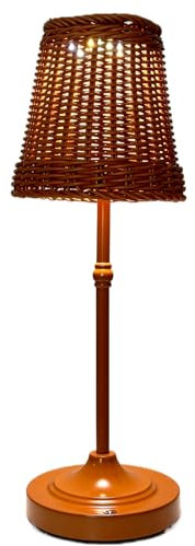 Touch Control Wicker Lamp, Rechargeable Rattan Table Lamp with USB Charging, Battery Operated Portable Woven Nightstand Light for Bedroom, Office, Camping & Coastal Style Decor (Brown)