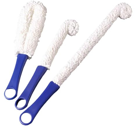 Fiauli Juego de 3 pinceles de espuma para limpieza de cristalería, mango ergonómico, cerdas reforzadas para manchas de núcleo de copa de vino, con pinceles de varios tamaños, 3 unidades