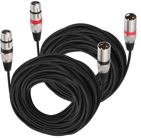 XLR Mikrofonkabel, Nylongeflecht Premium Symmetrisches XLR Kabel, 3 Pin DMX Microphone Connection Cable Stecker auf Buchse DMX Mikrofonkabel mit Vorverstärkern/Lautsprechersystemen (20M 2Pack)