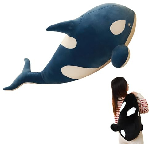 AQCQDQ Wal Kuscheltier Großer Schwertwal‌ Plüschtier, Orca Kuscheltier Meerestiere Stofftier Plush Spielzeug Umarmungskissen Geschenk Für Kinder (30 cm,Blau)