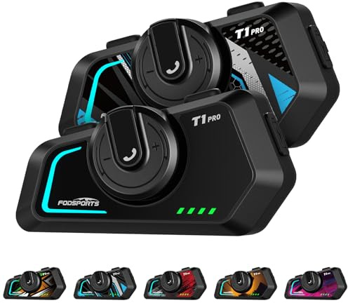 Fodsports T1 PRO Motorcycle Intercom V5.4 with Music Sharing, One-Click Switching for 4 Functional Modes, 6-Way Motorcycle Helmet Headset, FM/5 Stickers/Noise Cancellation/Stereo Music, 2 Pack