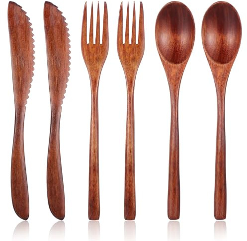 HJZHII - Juego de cubiertos de madera, cucharas, tenedores y raspadores de madera Nanmu, juego de cubiertos reutilizables, para uso diario en el hogar, viajes y camping