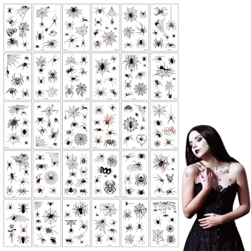 30 Blatt Halloween Tattoo Gesicht Spinnen Spinnen Tattoo Halloween Gesichtstattoo 3D Realistisch Temporäre Spinnentattoos für Erwachsene Kinder Party Schminke