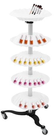 HuKaiL Étagère à vernis à ongles à 5 étages avec bols et roues pivotants à 360°, présentoir à vernis à ongles, en acier inoxydable, avec rainures pour huiles essentielles, rouge à lèvres, 35 x 100 cm