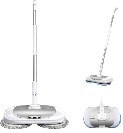 Trapeador giratorio eléctrico, mopa inalámbrica con faro LED y pulverizador de agua, tanque de agua de 400 ml