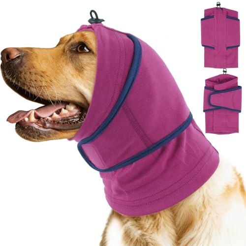 IECOii Ohrenschutz für Hunde,Gehörschutz & Hundekopfhörer,Silvester,Feuerwerk,Nach-OP Pflege,Blutohren & Lärmreduzierung,Hund Snood,Head Wrap,weiches Material Ohrenschutz Hund Nach Op(Lila,XL)
