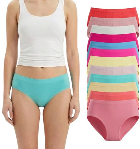idolika - Pack 12 - Braguitas niña - Bragas niña - Sin Costuras y elasticas - Desde 2 a 16 años (FR/ES, Edad, 10 años, 12 años, Multicolor)