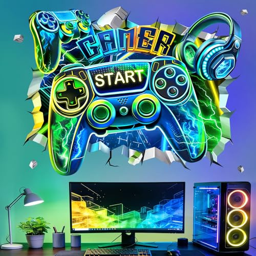 decalmile Stickers Muraux Gamer 3D Grand Autocollant Mural Gaming Jeux | Stickers Décoratifs Muraux Peel and Stick, Décoration Murale Amovible et Sûre pour Murs, Sticker Mural Couleurs Vives
