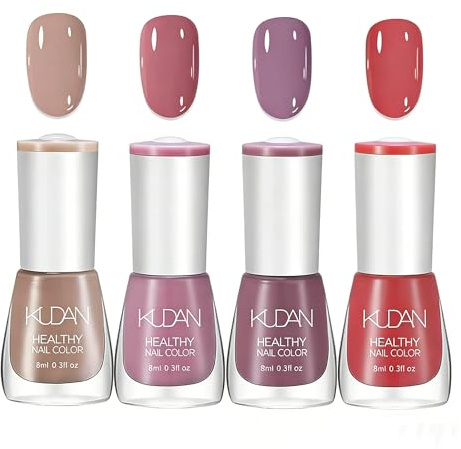 Juego de esmalte de uñas de 4 colores - Esmalte de uñas brillante de secado rápido no tóxico a base de agua, Nude Café, Rosa Dátil, Lila Gris, Rojo Vintage esmalte de uñas para mujeres y niñas