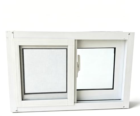 Ventana Corredera para Sótano de PVC Blanco con Mosquitera, Ventana Deslizante Horizontal de UPVC para Sótano, Trastero y Renovación, Resistente al Clima white 48 x 38cm