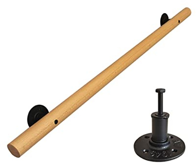 Genérico Kit Completo de pasamanos de Madera de 3 Metros (10 pies) - Barandilla de Seguridad montada en la Pared para Interiores, ático, barandilla Antideslizante para escaleras con Soporte de Metal,