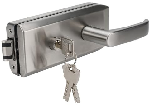 Serrure pour porte en verre en acier inoxydable avec 3 clés, Serrure avec poignée coulissante pour verre de 8 à 12 mm ; idéale pour les portes intérieures de bureaux, cabinets médicaux, hôtels et étab