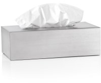 blomus -NEXIO- Kleenexbox aus mattiertem Edelstahl, Kosmetiktuchbox für alle Papiertücher, Papiertuchspender Ein-Hand-Bedienung, exklusives Badaccessoire (H / B / T: 7 x 24 x 12 cm, Edelstahl, 66653)
