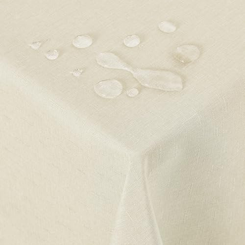 Deconovo Leinenoptik Tischdecke WasserabWeißend Tischwäsche Lotuseffekt, 140x240 cm, Beige