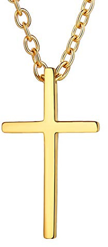 Richsteel Collier Croix Chretienne Homme Plaqué Or Jaune - Collier Pendentif Croix avec Chaîne Réglable de 50+5cm - Bijoux Homme pour Cérémonie Religieuse/Baptême