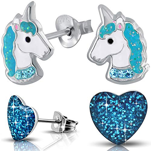 Kinder Mädchen Ohrstecker echt 925 Sterling Silber Pferde Einhorn Edelstahl Herz Ohrringe