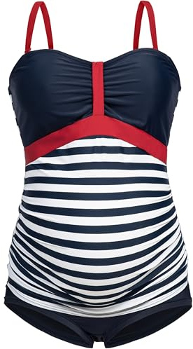 Herzmutter Tankini de Grossesse - Maillot de Bain de Maternité - Tankini de Maternité - Maillot de Bain pour Femmes Enceintes - Protection UV - 2 Pièces - 7000 (L, Bleu-Blanc)