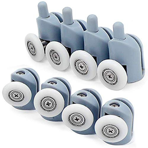 23mm Roulette Porte Coulissante,8 Galets de Porte de Douche, Galet Ajustables Dual Rouleau Roulette Roue Coureurs Poulies Guides Porte Douche Salle de Bain Rechange