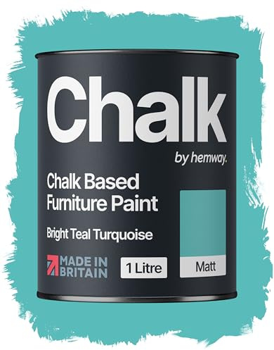 Hemway Chalk Based Furniture Paint, Bright Teal Turquoise 1L, Matt Finish | Shabby Chic, Chalk Paint Furniture & Walls, Quick Dry & 1 Coat