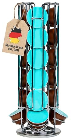 INTIRILIFE Kaffeekapsel Halterung für 32 Kapseln aus Metal in Chrom-Optik - 43 x 13.5 cm - Kompatibel mit Dolce Gusto Kapseln - Aufbewahrung 360 Grad drehbar