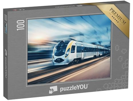 puzzleYOU: Puzzle 100 Teile „High-Speed-Zug rast durch den Bahnhof“ – aus der Puzzle-Kollektion Lokomotive