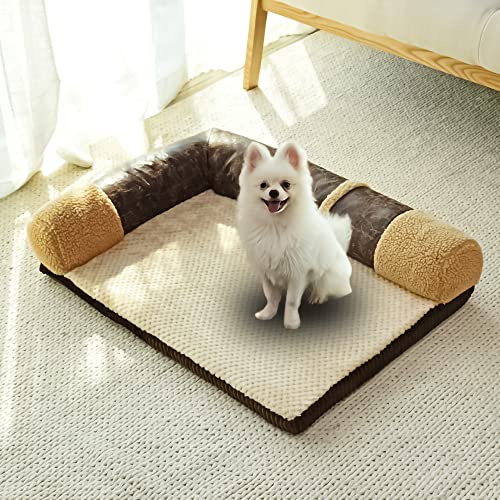 Nyescasa Hundesofa waschbar, orthopädisch rutschfest Sofaschutz, Warm Hundebett für große u. mittelgroße Hunde, Kofferraumschutz, Hundekissen mit 2 Abnehmbarer Lehne, Khaki Größe S (55 x 45 x 13 cm)