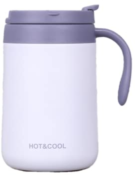 Gteller - Tazza da caffè in acciaio inox da 500 ml, tazza isolata a doppia parete con coperchio e manico, mantiene la bevanda calda e fredda (Bianco 500 ml)