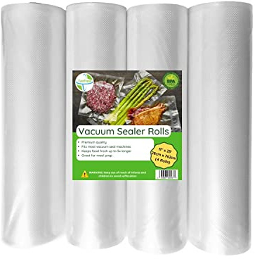 EverFresh 11 x 25' Vacuum Sealer Rolls, 4 Pack | 15% THICKER Embossing | Compatible with FoodSaver Machines, BPA Free, Commercial Grade Food Sealer Bags