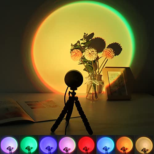 Sunset Lamp, [16 Colors-in-1] 10W Sunset Lamp Projection 4 Dynamic Modes Rainbow Lamp 360 Degree Rotation for Christmas Decorations Photography/Party/Home/Bedroom UFO