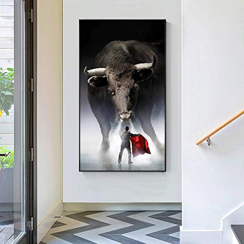 Lienzo Obra de arte Matador Arte animal Corrida de toros Pintura en lienzo Carteles e impresiones Arte de pared para sala de estar Decoración para el hogar 40x65cm (16x26inch) Marco interior