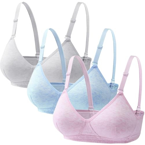 Bysion Soutien-Gorge Filles Adolescentes Lot de 3 Puberté Coton Brassières de sans Armatures Réuni sous-Vêtements Réglable Bustier