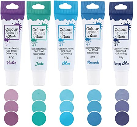 Colour Splash Blues Food Colouring Gel Set - 5 Pack | Violet, Jade, Blue, Peacock & Navy Blue, 25g Tubes, Highly Concentrated, Ideal For Icing & Sugar Paste